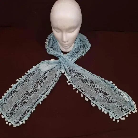 Lace Scarf Neck Shoulder Wrap Fancy Baby Blue 58" L x 8" W, NEW, WOMEN'S, STOLE - Picture 4 of 5